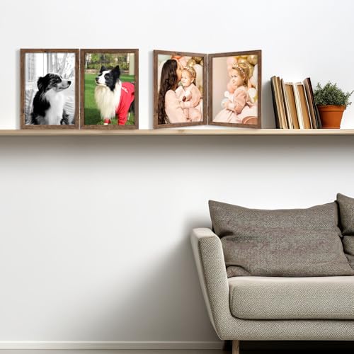 Space Art Deco Double 5x7 Picture Frame, 2 5x7 Folding Photo Frame, Standing Vertically on Desktop or Tabletop, Home Decor...