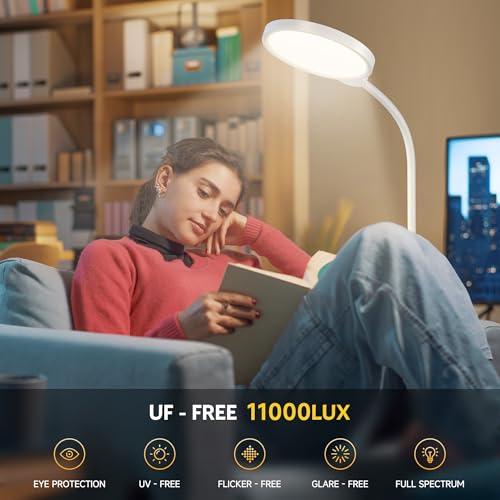 Happy Light Therapy Lamp, 11000 Lux UV-Free Floor Sun Light Lamp with Touch Remote Control, 5 Color Temperatures 10 Bright...