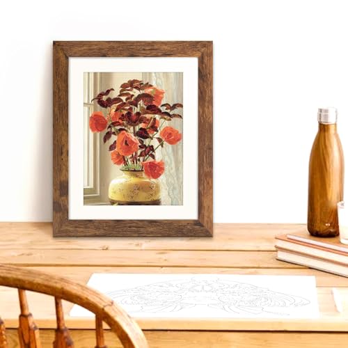 SNXJWA Brown 8x10 Picture Frame with Mat for 6x8 Display, Rustic Desk Wall Photo Frame for Horizontal and Vertical, 1 Pack