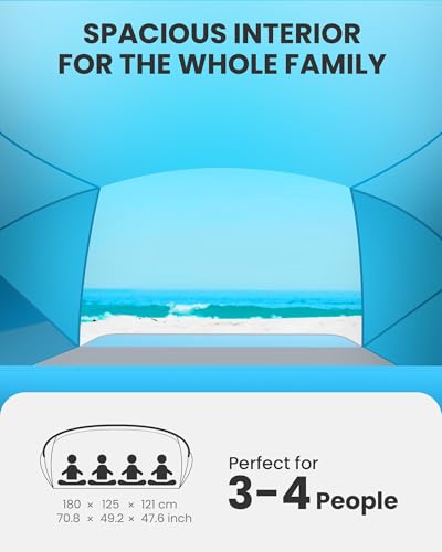 OutdoorMaster Updated Beach Tent for 3-4 Person - Easy Setup and Portable Beach Shade Sun Shelter Canopy with UPF 50+ UV P...