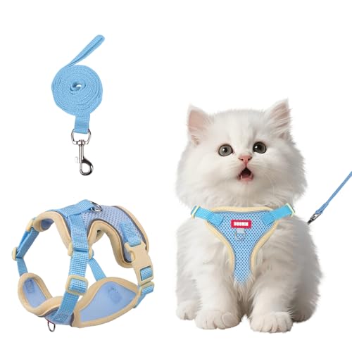 wanheart Cat Harness and Leash Set Escape-Proof Adjustable cat Leash and Harness Combo Suitable for All cat Breeds (Blue, S)