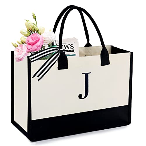 BeeGreen Embroidery Monogram Initial Tote Bag for Women Teacher Mom Friend Personalized Gift for Birthday Beach Work Wedding