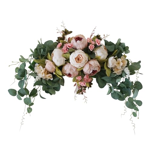 H&S BRIDAL Wedding Arch Flowers, 30 Inch Rustic Artificial Floral Swag for Door Lintel, Green Leaves Rose Peony Sunflowers...