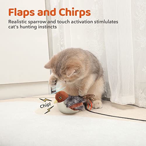 Potaroma Cat Toys Rechargeable Flapping Bird Sparrow, Lifelike Chirp Tweet, Touch Activated Kitten Toy Interactive Cat Exe...