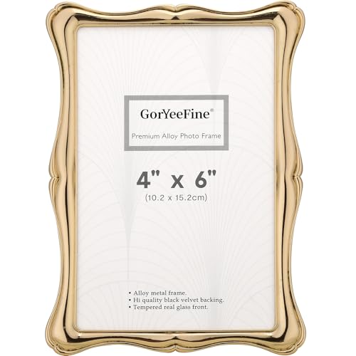 GorYeeFine 4 x 6'' Premium Alloy Gold Photo Frame - High-End Décor Picture Frames 6x4'' with Velvet Backing,Hi End Décor M...