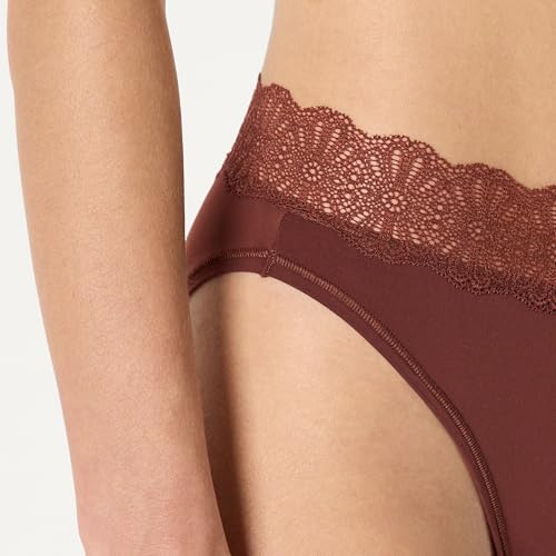 Amazon Essentials Women's Peached Microfiber with Lace Trim High Waisted High Leg Panty, Pack of 6