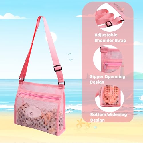 MUYIZI Mesh Beach Bag for Shells Collecting 3 Pack,Shell Bags for Beach, Sea Shell Bags for Picking Up Shells, Beach Shell...
