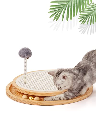LMUGOOS Cat Scratcher, Cat Natural Sisal Scratching Pad, Kitten Interactive Toy with Ball Track Spring Ball for Chasing Hu...