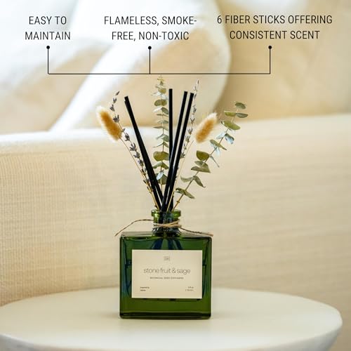 Craft & Kin Reed Diffuser with Dried Flowers | 5 oz Stone Fruit & Sage Scented Holiday Reed Diffusers for Home, Bathroom...