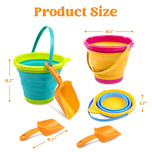 JOYIN 3 Packs Foldable Pail Bucket with Shovels & Mesh Bag, Collapsible Buckets Multi Purpose for Beach, Camping Gear, Bea...