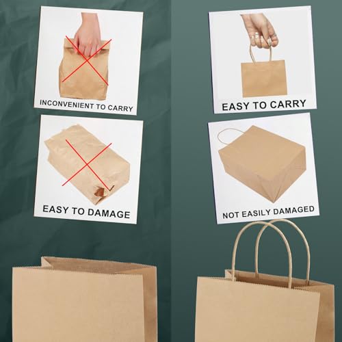 METRONIC Paper Gift Bags 5.25x3.75x8 50Pcs, Christmas Gift Wrap Bags with Handles, Brown Kraft Paper Bag for Small Busines...
