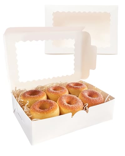 qiqee 9x6x2.5 Inch White Cookie Box with Window 15Pcs Pastry Macaron Bakery Box For Packaging
