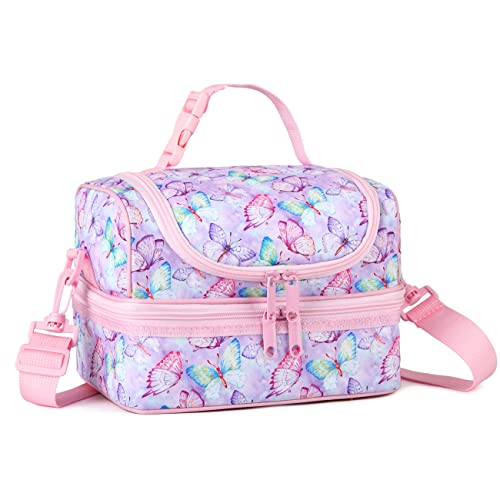 VASCHY Lunch Box Bag Kids, Insulated Two Compartments Bento Cooler Bags for Girls w Shoulder Strap for School,Daycare,Kind...