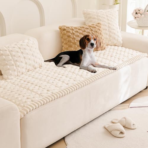 Tiwwie Couch Cover for Dogs Fuzzy Sofa Covers for Pet, Geometric Jacquard Coral Pet-Friendly Washable Non-Slip Sofas Slipc...