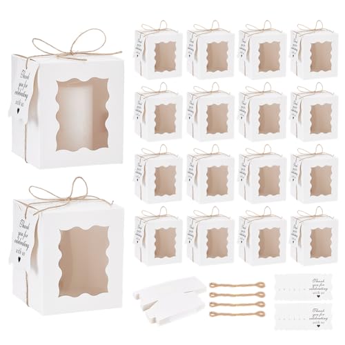 PH PandaHall 50pcs Candle Gift Boxes, Transparent White Paper Gift Boxes 3x3x4inch Small Packaging Box with Tags and Ropes...