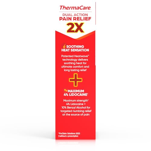 ThermaCare Heat + Max Strength 4% Lidocaine Roll-On - Dual Action Pain Relief with Patented Heatwave Technology - Targeted...