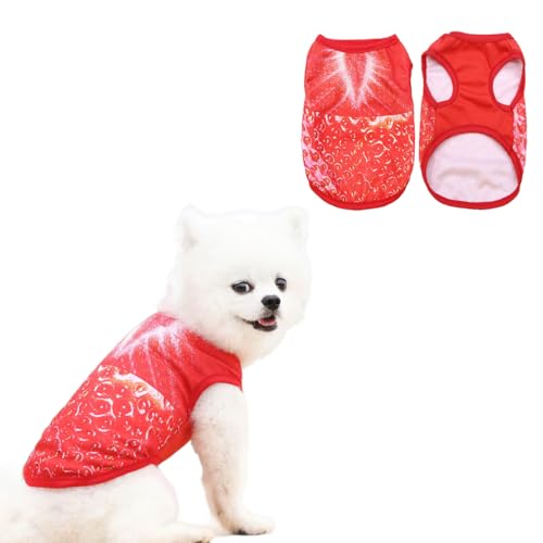 Vavious Dog Vest Cooling Shirts for Dogs Light Weight Mesh Cat Outfits 3D Strawberry Pattern Pet Tank Top Small Dogs Summe...