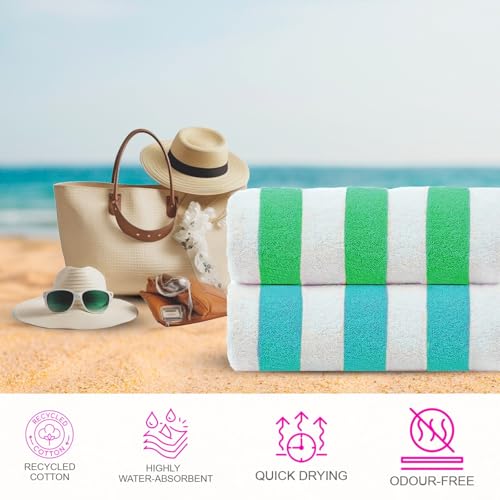 Casa Copenhagen Cabana Towel 4Pcs Teal,Blue,Pink,Green Designer Stripe Beach Towels Gift Set, 30"x60" Oversized 100%Cotton...