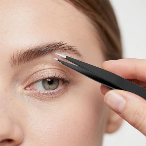 4-Piece Professional Tweezers Set, Tweezers for Eyebrows, Facial Hair, Splinter & Ingrown Hair Removal, Precision Tip with...