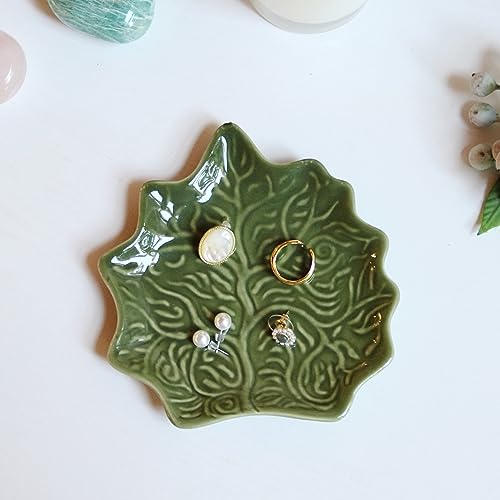 LZBALUYO Jewelry Dish Trinket Tray for Women, Ring Dish Holder, Unique Leaf Shape Ceramic Plate Cute Things Vanity Aesthet...
