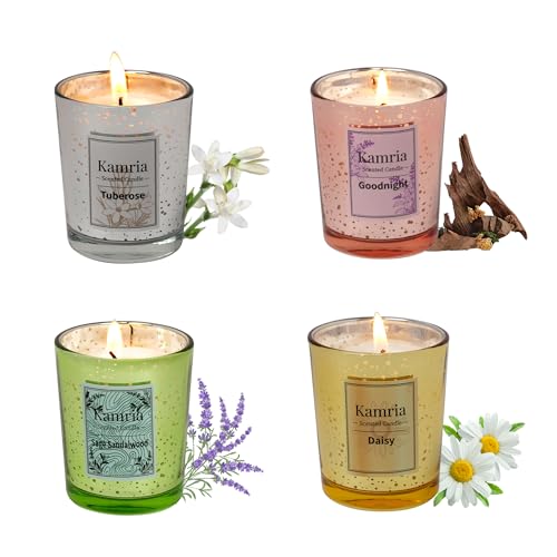 Kamria Scented Candles Gift Set for Women, 4 Pack (3.5oz) Mercury Glass Votive Soy Candles for Home Scented, Aromatherapy ...