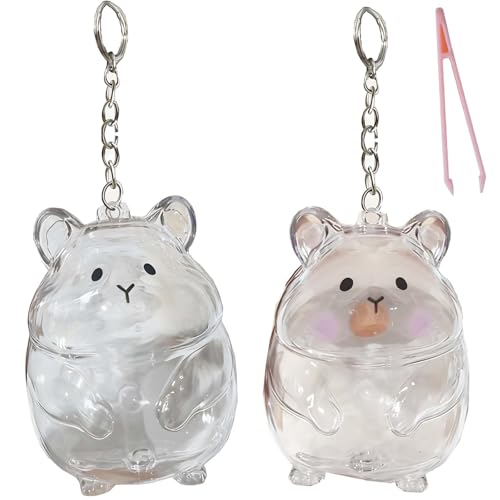Roioiow 2Pieces Hamster Hair Collectible Keychain with Tweezers - Pet Memorial Gifts Fur Keepsake - Transparent Pendant fo...