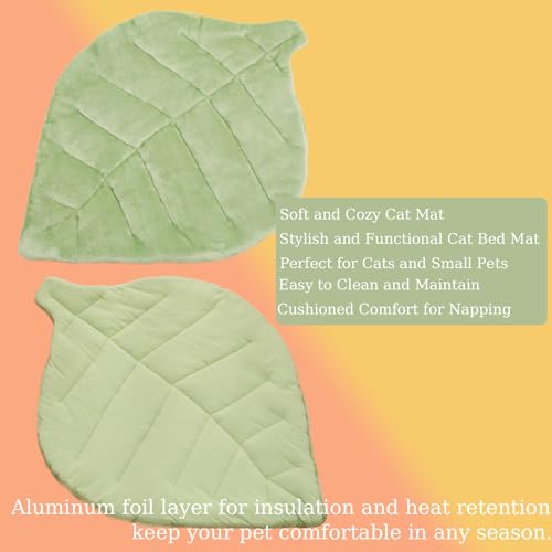 Nimorio Self Warming Cat Leaf Mat,Comfortable Soft Fabric Breathable Cozy Cat Warm Bed Mat with Foil Insulation,Cat Bed Ma...