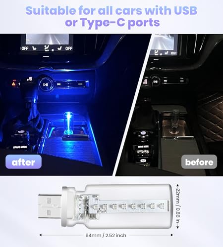 USB Car Interior LED Ambient Light – Touch Control LED Mood Lights, Dimmable 7 Colors, Portable Mini USB Light for Car, Be...