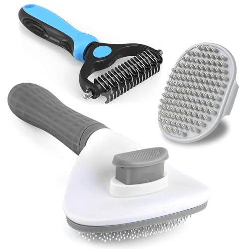 Kwispel 3PCS Dog Grooming Brush - Dog Brush for Shedding Massaging Bathing - Double Sided Shedding, Dematting Undercoat Ra...