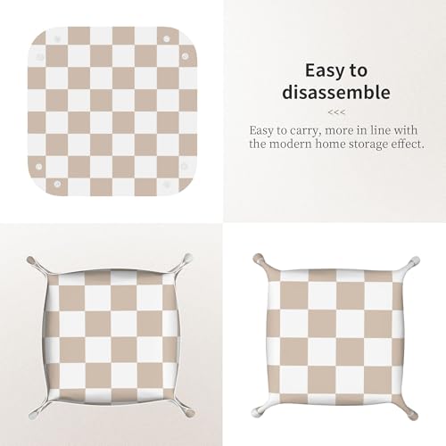 Checkered Jewelry Tray, PU Leather Cute Aesthetic Checkered Room Decor Preppy Accessories for Teen Girls Women, 8 Inches