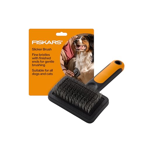Fiskars Pet, Cat and Dog Brush, Fine Bristles & SoftGrip Handle for Gentle Grooming and Deshedding, Cat and Dog Supplies, ...