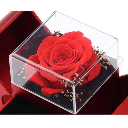 WLWXMH 2025 Preserved Red Rose With Hollow Clavicle Necklace, Jewelry Boxes with Necklace, Present Box For Girlfriend,Wif...