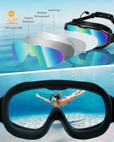 PADONISE Anti Fog Swimming Goggles 2 Pack for Men Women – Polarized & Clear Adult Swim Goggles with UV Protection, 180° Wi...