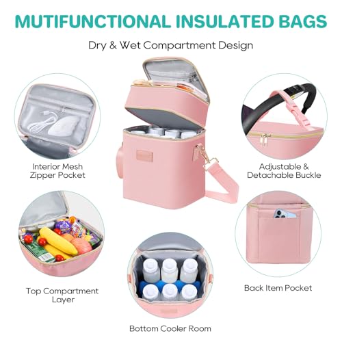 PIIOSER Breastmilk Cooler Bag with Ice Pack Fits 6 Baby Bottles Up to 9 Ounce, Insulated Baby Bottle Tote Bags, Double Lay...
