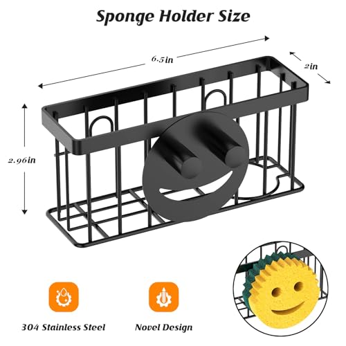 MURLONG Sponge Holder Smiley Face, Sink Caddy for kitchen Sink, Kitchen Organizer Sponge Holder with 2 PCS Suction Cups/1 ...
