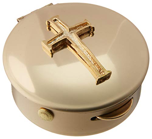 Cathedral Art Metal (Abbey & CA Gift) Polished Brass PYX with Cross/Pill/Keepsake Box, 1.5"x1.5"x.5