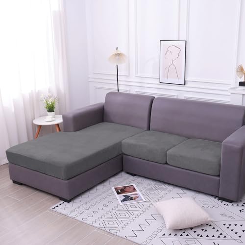 hyha Velvet Couch Cushion Covers, Stretch Chaise Lounge Sectional Couch Seat Covers L Shape for Sectional Sofa, Soft Sofa ...