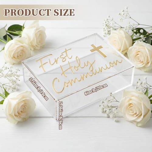 Fiwochic First Communion Keepsake Box Acrylic Baptism Memory Gift Box for Boy Girl Catholic Religious First Holy Communion...