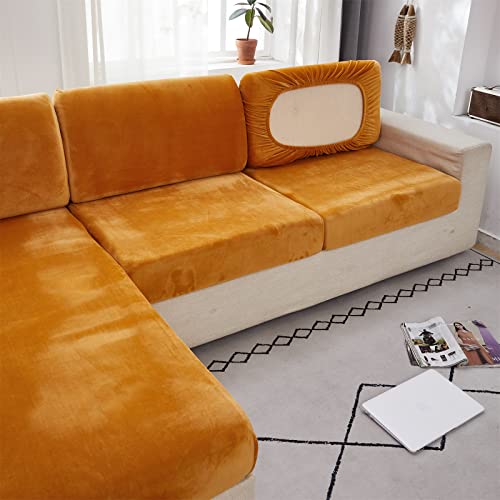 MIFXIN Velvet Stretchy Couch Cushion Slipcover Sofa Cover Universal Wear-Resistant L Shape Sectional Sofa Backrest Cushion...