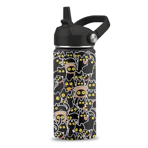 FAIVHSO Cat Gifts for Boys Girls, 16 oz Water Bottle with Straw Lid, Stainless Steel Insulated Tumbler, Cute Cats Water Bo...