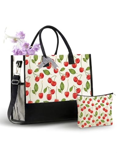 InnoBeta Cherry Gifts for Cherry Lovers, Canvas Tote Bag on Christmas or Birthday, Tote with Top Zipper Closure and Should...