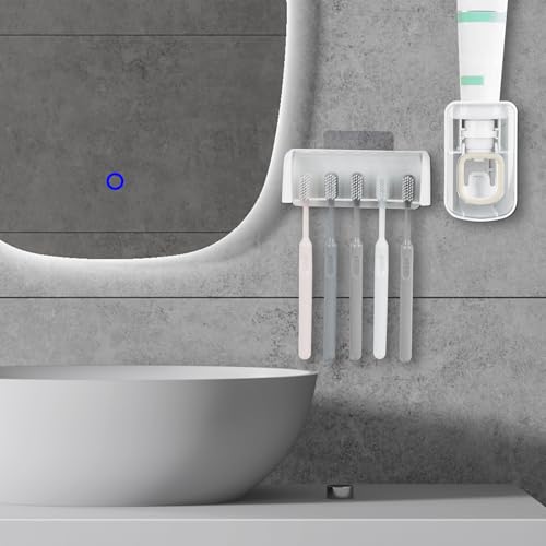 5 Slots Wall Mount Toothbrush Holder with Cover, Self Adhesive Toothbrush Storage Organizer for Shower, Toothbrush Hanger ...