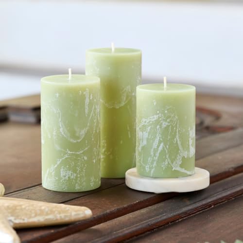 Becky Home Green Scented Pillar Candles Set of 3, 3x4, 3x5, 3x6 Green Candles, Sage Pilar Scented Candle, Ideal as Weddin...