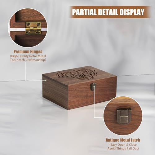 EDUROMI Walnut Wooden Memory Keepsake Box with Hinged Lid and Latch for Precious Items, Decorative Keepsake Box for Memori...