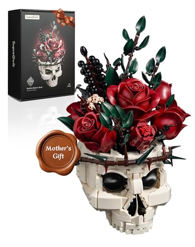 iATOM Skull Roses Flower Bouquet Building Set, Botanical Collection Kit for Adult Women, Birthday Gifts for Mothers Day fo...