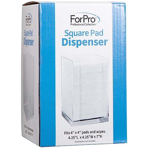 ForPro Square Pad Dispenser - Clear, Acrylic, Open Sides and Top Dispenser - Fits 4” x 4” Cotton Pads - 7” H x 4.25” W x ...