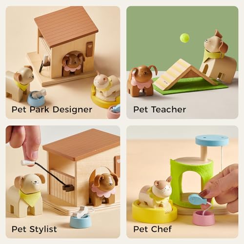 Tiny Land Wooden Dollhouse Animal Set for Toddlers, Dollhouse Accessories & Dolls House Furniture Sets for Toddlers, Monte...