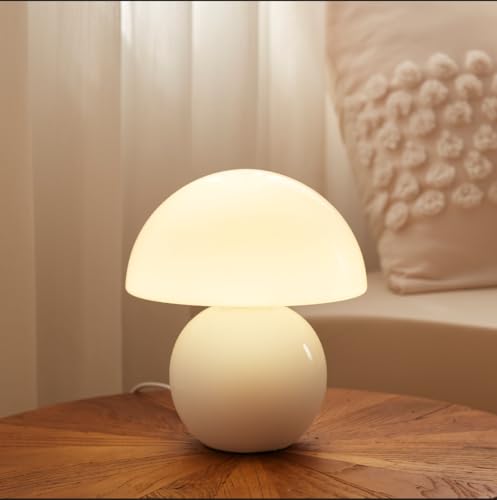 Dawnwake Mushroom Lamp Table Desk Bedside Lamp, Mushroom Decor Nightstand Small Table Lamps for Bedroom Night Stands (White)
