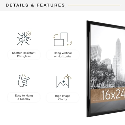 MCS Trendsetter 16x24 Poster Frame Black High-Gloss, Vertical & Horizontal Wall Hanging Large Picture Frame for Photos, Po...