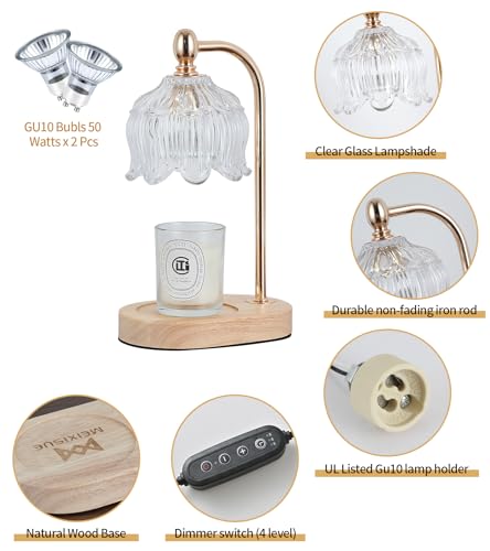 MEIXISUE Candle Warmer Lamp with Timer and Dimmer,Electric Gold Light Gifts for Women Melt Wax Warmer Lamp with 2 Bulbs fo...